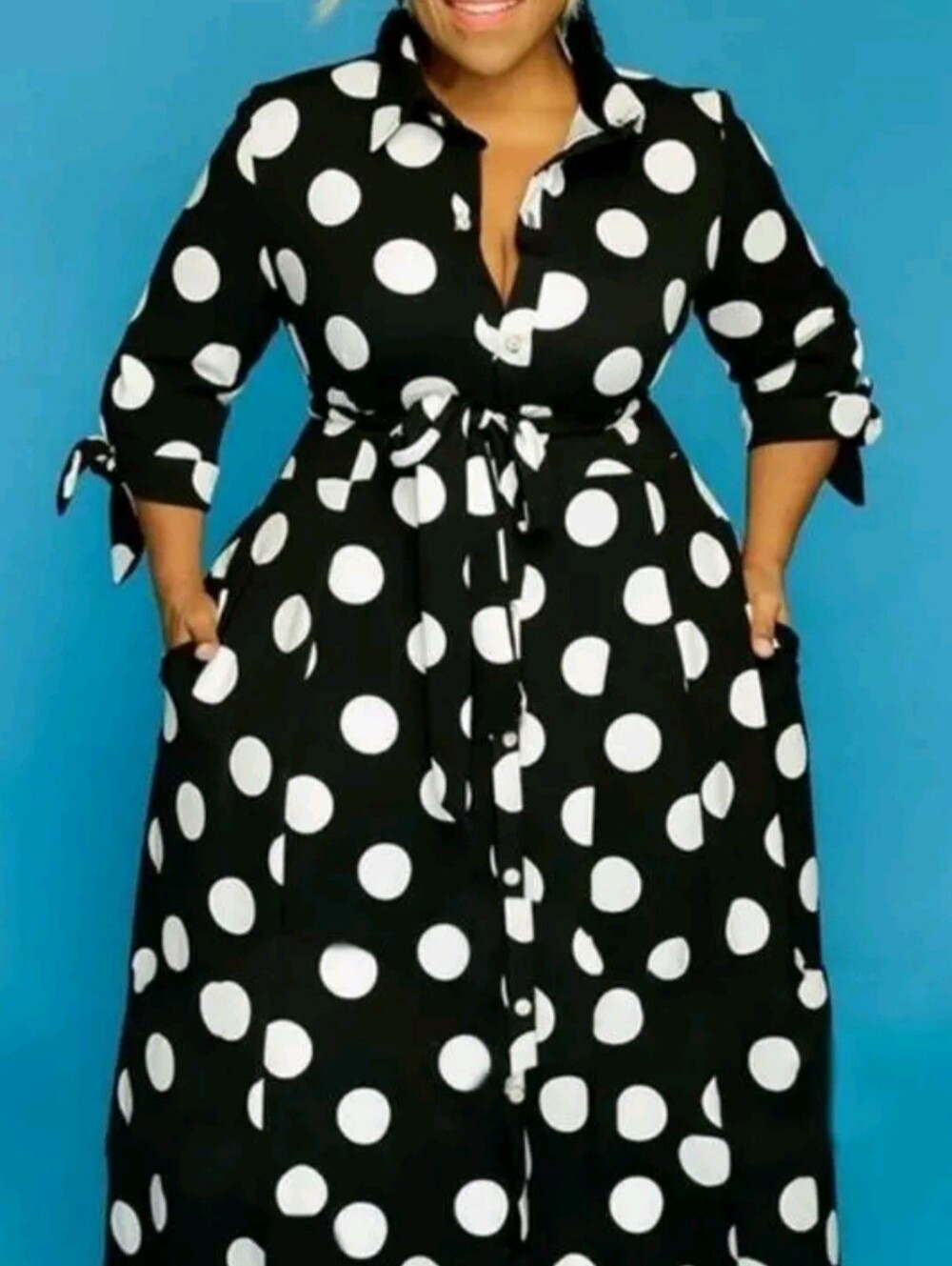 Classic Black & White Polka Dot Maxi Dress 2X Fit
